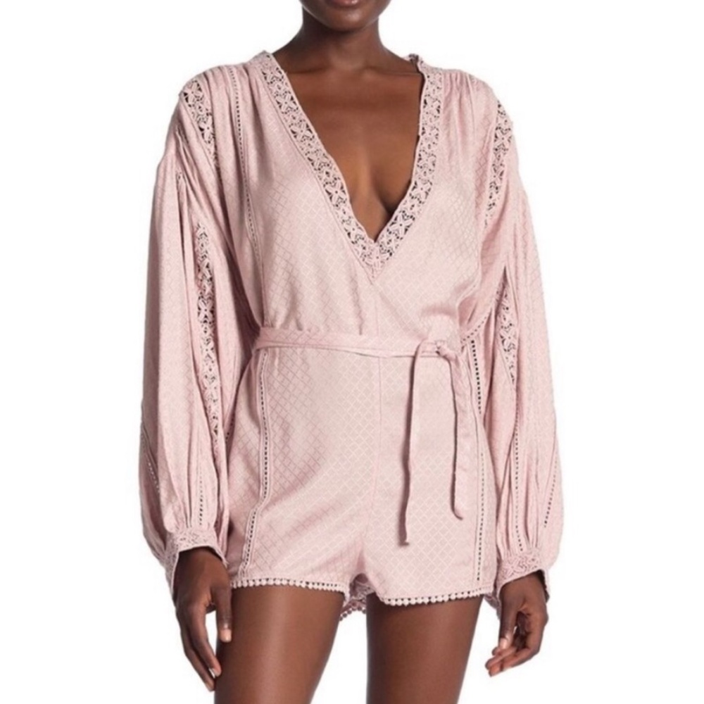 Free people floral pink romper embroidery tie NWT medium - Picture 6 of 8